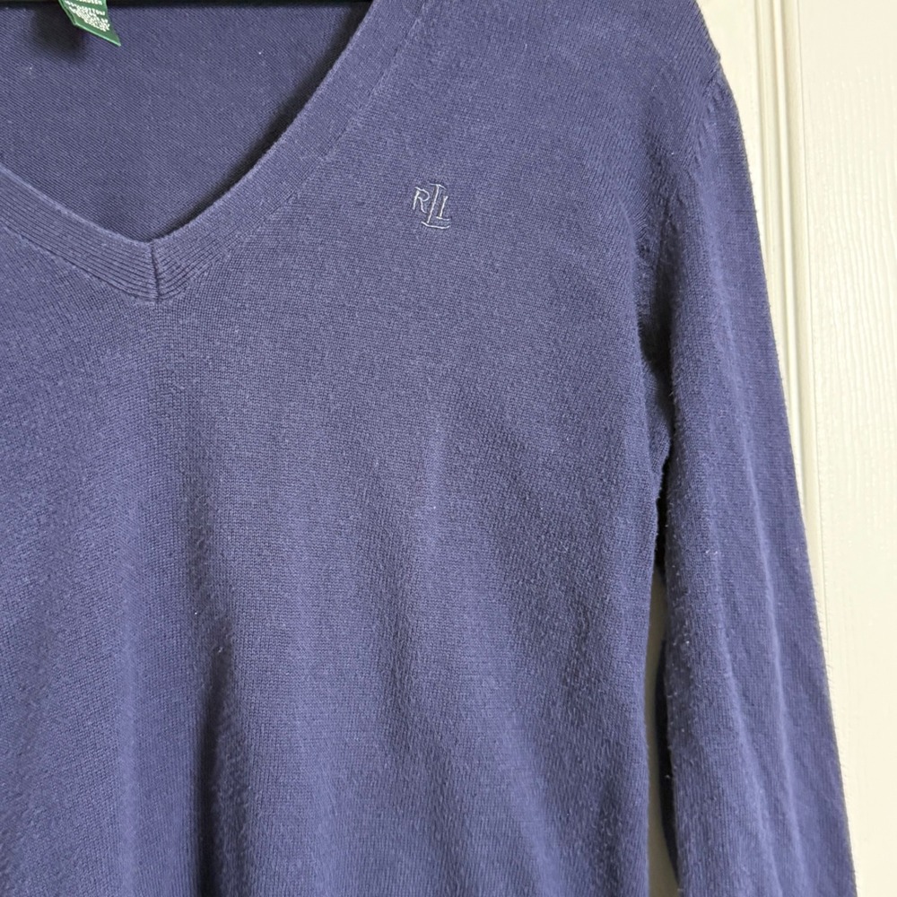 Lauren Ralph Lauren Sweater Womens Medium Blue Gold Buttons Preppy Academia - Picture 6 of 14